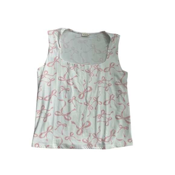 FREE KISSES White Pink Bow Square neck Tank Top Size 2X NEW NWT - Picture 6 of 6
